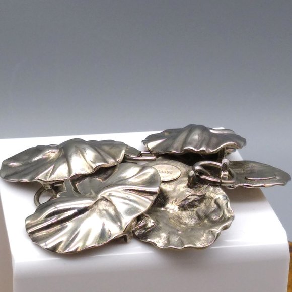 Vintage Dauplaise Lily Pad Link Bracelet, Modernist Botanical Silver Tone Leaf - Picture 2 of 4